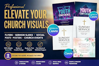design canva church flyers, event flyers, social media and templates