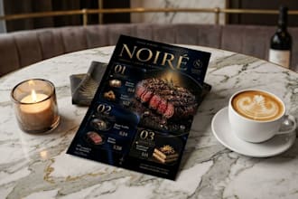 design a luxury restaurant menu and food menu card