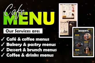 design a modern cafe coffee shop and bakery menu