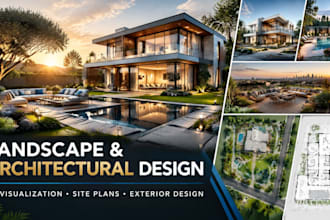 render 3d landscape design, exterior architecture, and backyard visualization