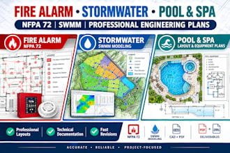 design nfpa 72 fire alarm, swmm stormwater, pool and spa plans