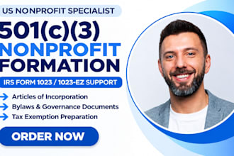 form your US nonprofit and prepare irs 501c3 form 1023 or 1023 ez