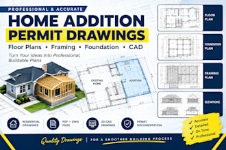 design home addition plans, floor framing, foundation and permit drawings