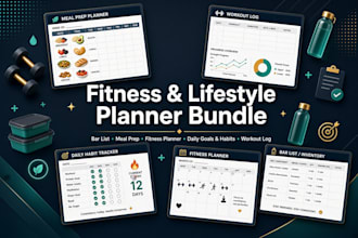 build bar list, meal prep, fitness planner, daily goals habit, workout log sheet