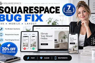 fix squarespace website bugs, CSS errors, mobile and layout issues