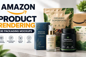 create 3d product packaging mockups and amazon product rendering
