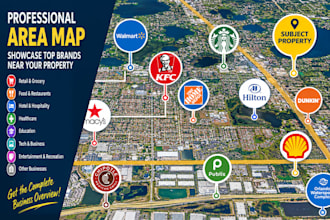 create commercial real estate aerial and location maps with nearby retailers