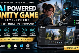 develop ai powered unity game, 2d 3d mobile PC game, npc and gameplay mechanics