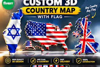 design custom 3d country map with flag for print on demand