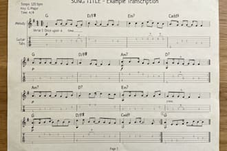 transcribe music with chords, melody, harmonica tabs, cello and violin