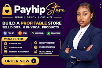 design payhip website or setup payhip store to sell digital and physical product