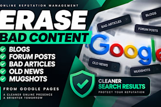 erase bad blogs, forum posts, bad articles, old news, mugshots from google pages