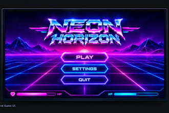 design synthwave retro game UI, hud, and menu screens