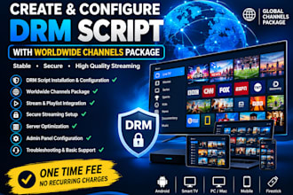 create and configure drm script with worldwide channels package, one time fee