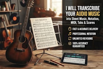 transcribe your audio music into sheet music, notation, midi, tabs and scores