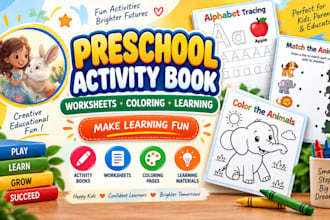 illustrate preschool activity book, coloring book, worksheets and kids learning