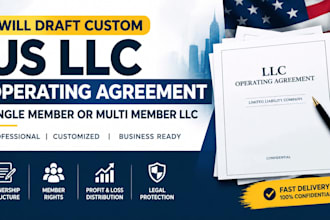 draft custom US llc operating agreement,  single member or multi member llc
