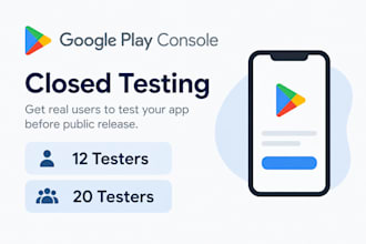 provide 12 testers 20 testers for google play console closed testing for app