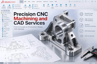 create cnc machined part cad, dfm review solidworks fusion360 technical drawings