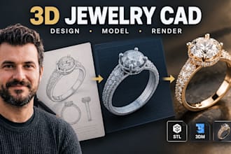 create custom 3d jewelry cad design, 3d jewelry modeling and realistic rendering