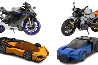 design custom lego moc 3d lego cars, bikes,ships, minifigures, toys with manuals