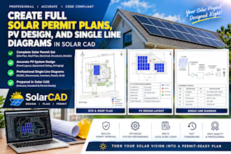 create full solar permit plans, pv design, and single line diagrams in solar cad