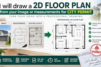 draw 2d floor plan from your image or measurements for city permit