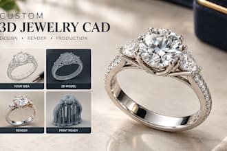 do custom 3d jewelry cad design, 3d jewelry modeling, rendering and 3d printing