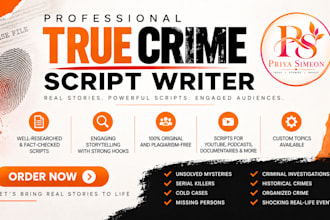 do true crime script, stories research and documentary
