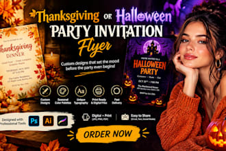 design a thanksgiving halloween party invitation flyer