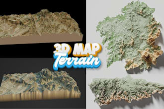 create 3d shaded relief map, 3d terrain, topography map design landscape map
