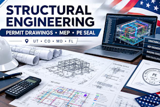 do structural engineering review, permit drawings, mep for utah, florida stamp