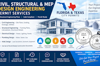 provide civil structural mep design engineering stamp for florida tx city permit