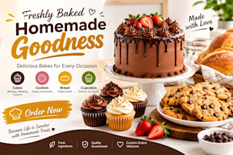 bake delicious custom cakes, cupcakes, cookies and desserts,