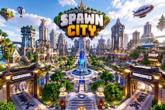 create a custom minecraft city spawn map, lobby and server hub cities builder