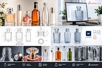 design custom glass, perfume cosmetic, and liquor bottles in solidworks