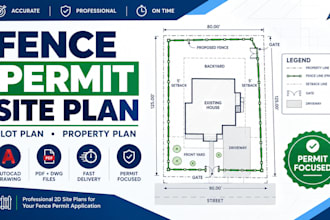 draw fence permit site plan, plot plan and property plan in autocad