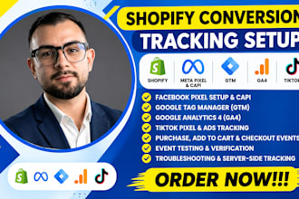 set up facebook pixel, capi, GTM, ga4, meta pixel, tiktok ads and shopify