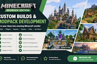build minecraft castle, villages, spawns, house, hubs, bedrock modpack developer