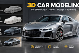 create 3d car modeling for 3d printing, vehicle design, car games and rendering