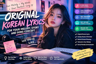 write original korean kpop lyrics for your melody, story and song concept fit it