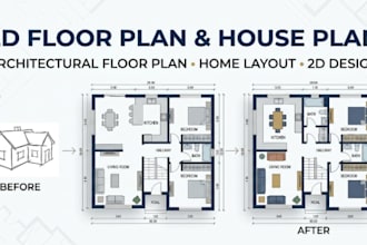 create 2d floor plan, house plan, architectural floor plan, and layout