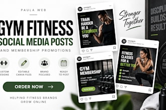 design gym fitness social media posts and membership promotions