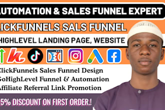 design clickfunnels sales funnel gohighlevel landing page, affiliate link promo