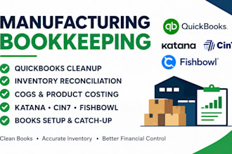 reconcile, clean up and set up manufacturing books in quickbooks, katana, cin7,