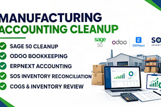 clean up manufacturing accounts using sage 50, odoo, erpnext and sos inventory