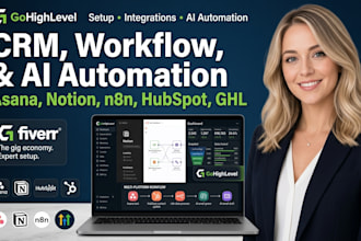 setup asana, notion, n8n, hubspot, gohighlevel crm, workflows and ai autimation