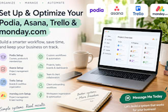setup podia asana trello and monday com automation