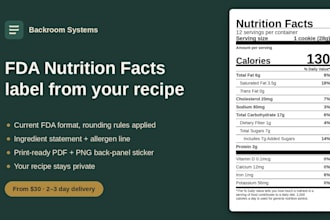 create an fda format nutrition facts label from your recipe