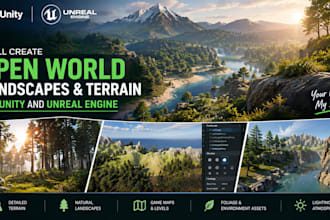 create open world landscape, terrain map for unity and unreal engine game